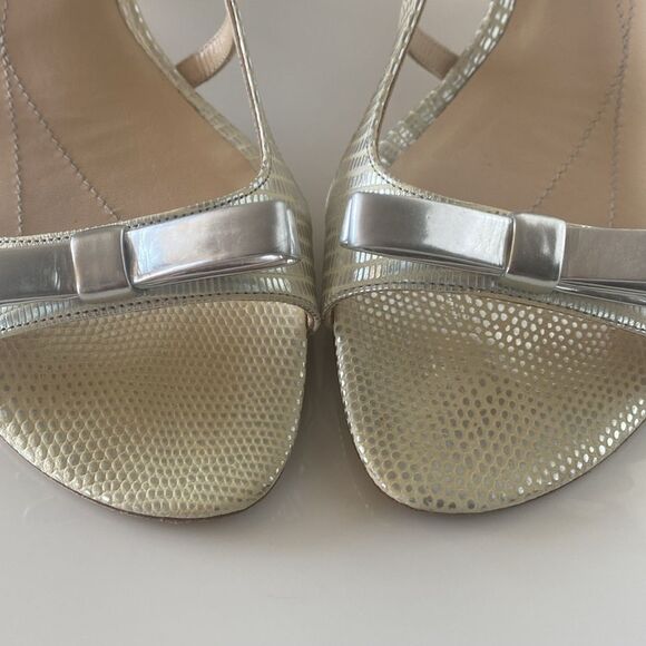 Kate Spade New York Leather Butter yellow Silver sandals bows mini heels Italy! - Picture 8 of 12